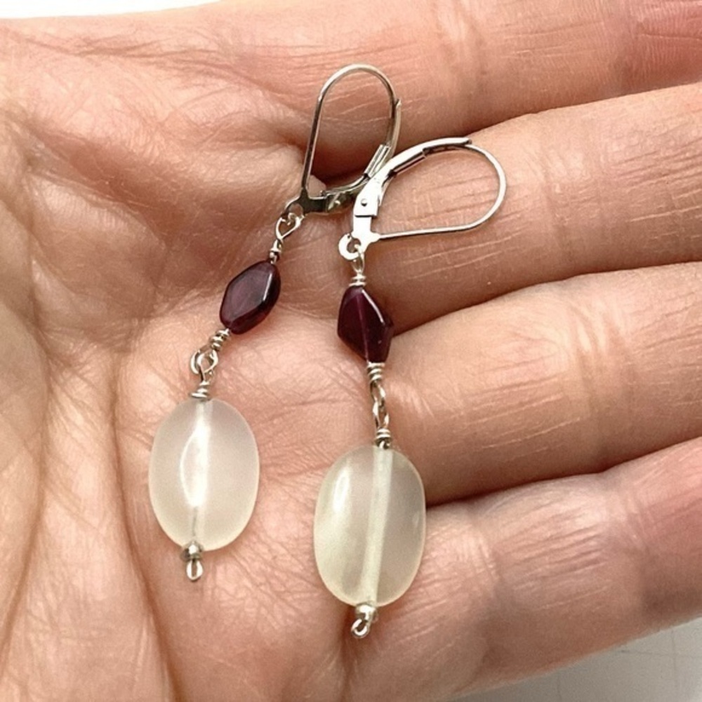Gemstone and Garnet Glass Crystal Earrings Sterling Silver